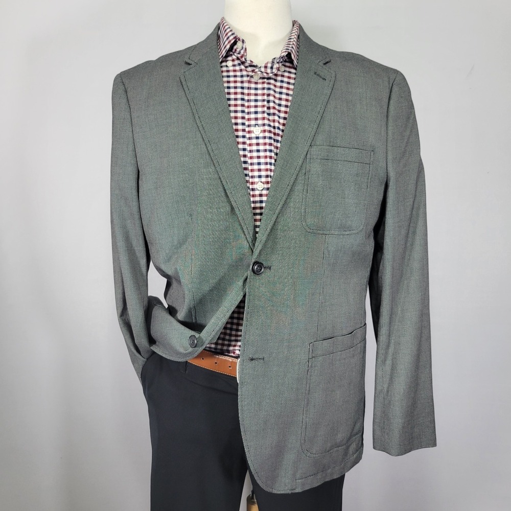 Perry Ellis Men's Sport Coat Blazer Two Button Birds Eye Gray Cotton Size 44R